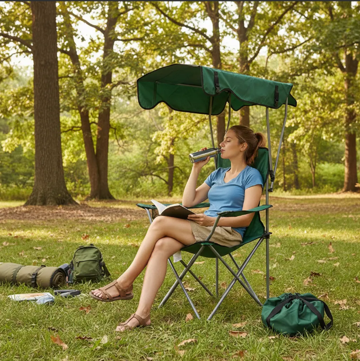 Silla Plegable Con Tapasol Y Bolso Portatil Plegable Camping