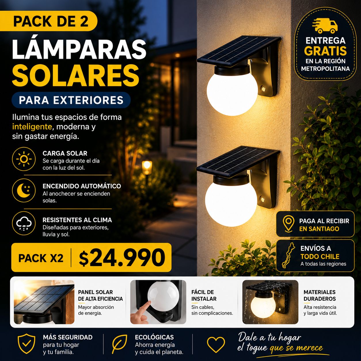 Pack de 2 Lamparas solares para exteriores