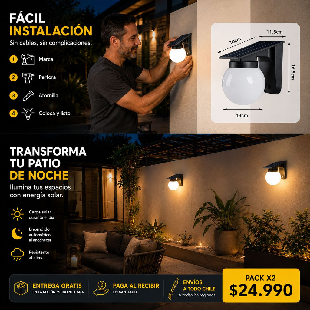 Pack de 2 Lamparas solares para exteriores
